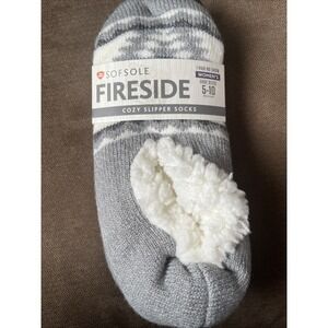 NEW SOFSOLE Slipper Socks Fireside Women's Shoe Sizes 5-10‎ Non Slip Grey Blue